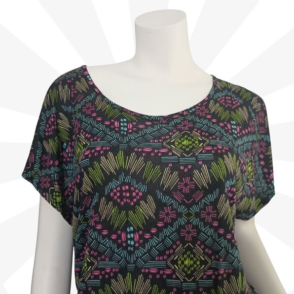 Annabelle Multicolor Scoop Neck Short Sleeve Top Size L Bohemian Crochet Accent - Picture 2 of 7